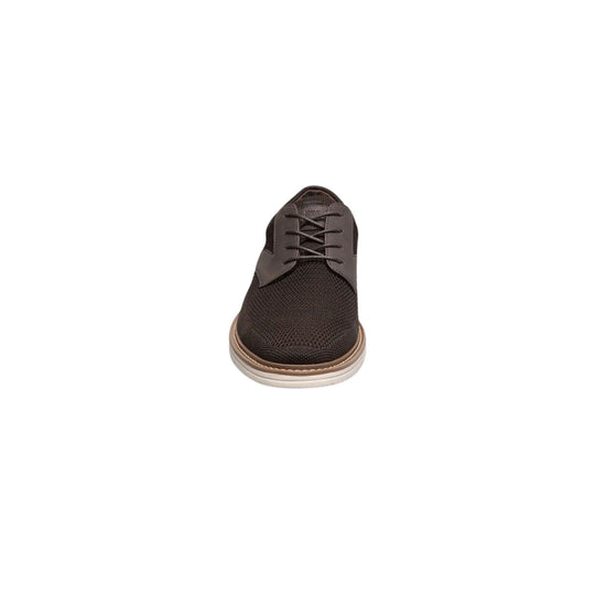 Brown knit lace-up oxford shoe shown from the front