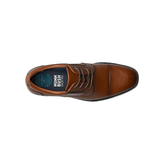 Brown leather lace-up cap-toe oxford, top view