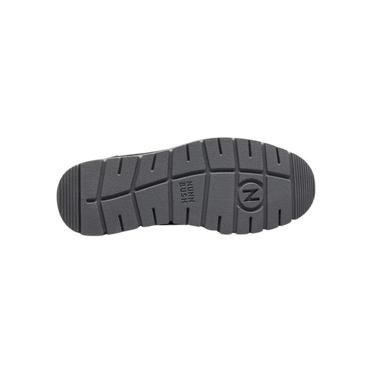 Gray boot outsole with deep tread and molded Nunn Bush logo