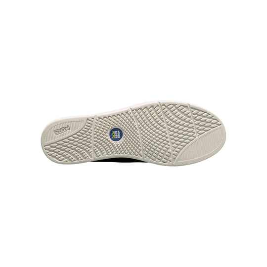White slip-on shoe outsole with textured tread and a blue Nunn Bush Kore logo.