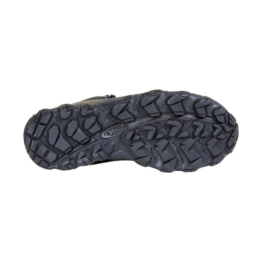 Black rugged hiking boot outsole with deep traction lugs