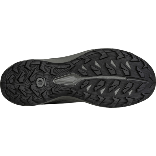 Black hiking shoe outsole with aggressive tread