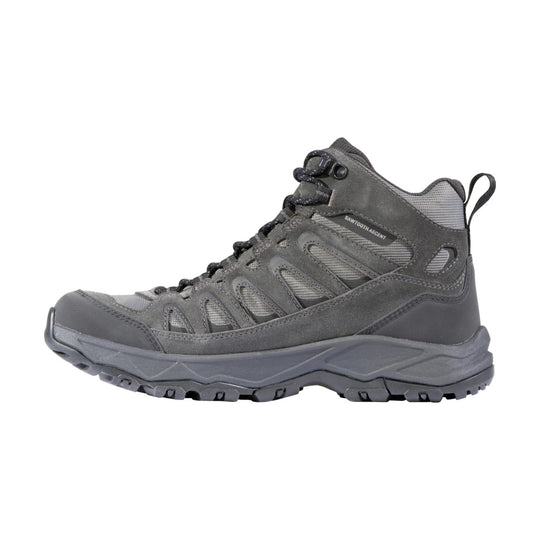 Gray mid-height hiking boot with rugged sole and visible side support cutouts