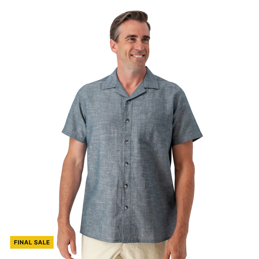 Old Ranch Men's Bodi Cross Weave Camp Shirt - Dark Blue - FINAL SALE - Lenny's Shoe & Apparel