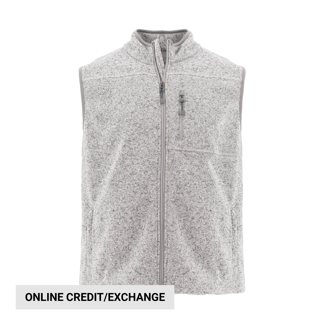 Light gray heathered zip-up fleece vest with a chest pocket and stand collar