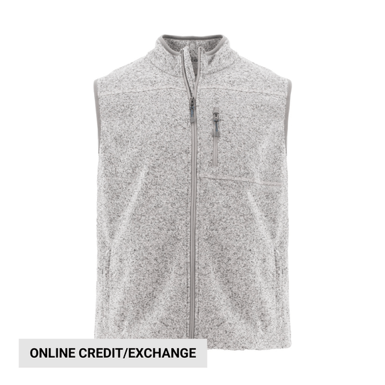 Light gray heathered zip-up fleece vest with a chest pocket and stand collar