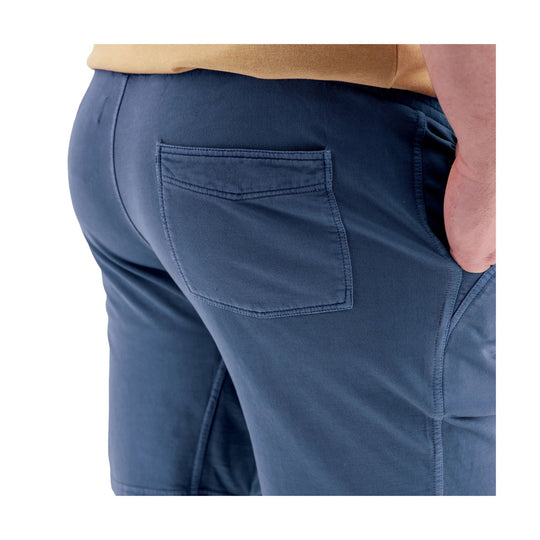 Midnight blue pull-on shorts with back patch pocket and side hand pocket