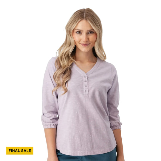 Old Ranch Women's Este Organic Cotton V Neck Henley Top - Orchid Petal - FINAL SALE - Lenny's Shoe & Apparel