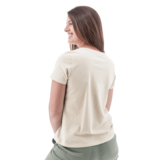 Cream short-sleeve crewneck T-shirt shown from the back