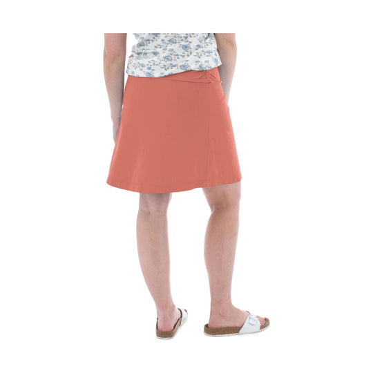 Coral A-line skirt on a model, shown from the back