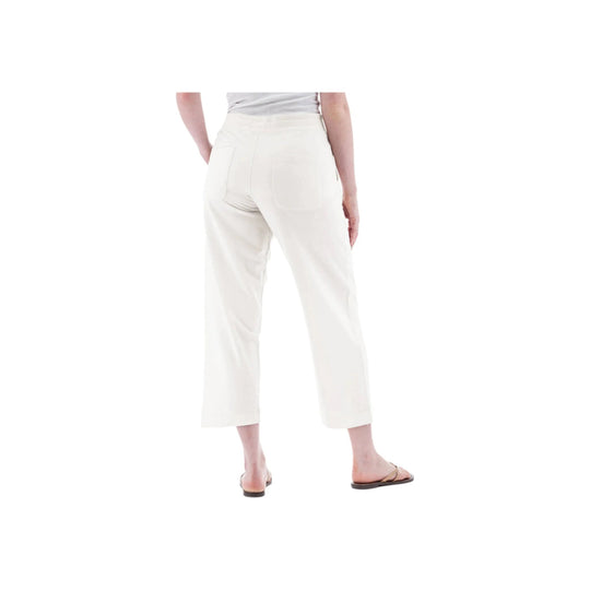 White cropped straight-leg pants shown from the back, with five-pocket styling