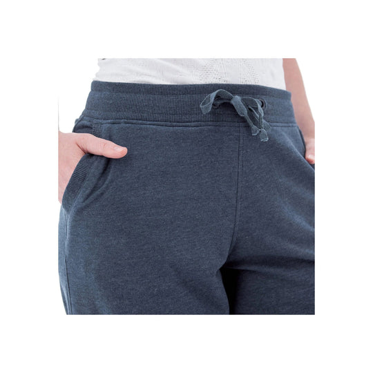 Midnight navy cropped sweatpants with elastic waistband, drawstring, and side pockets