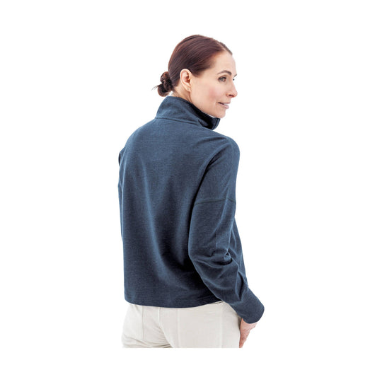 Women’s navy quarter-zip pullover shown from the back