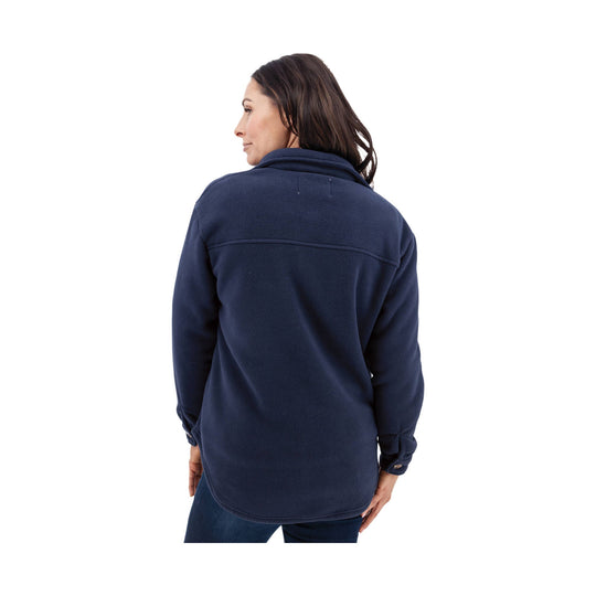 Navy fleece shirt jacket shown from the back