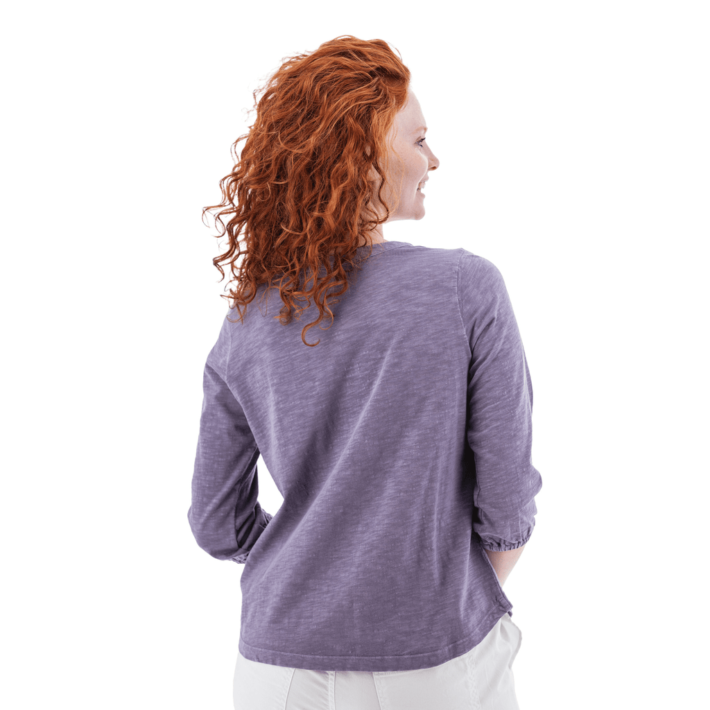 Old Ranch Women's Este Organic Cotton V Neck Henley Top - Purple Sage - Lenny's Shoe & Apparel