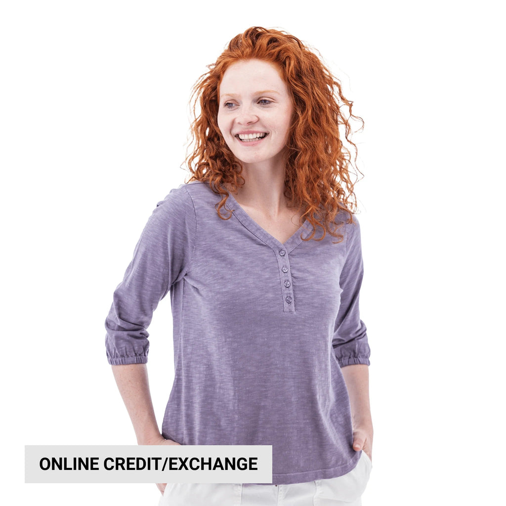 Old Ranch Women's Este Organic Cotton V Neck Henley Top - Purple Sage - Lenny's Shoe & Apparel
