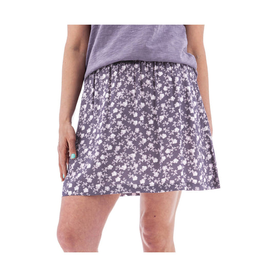 Lavender sleeveless top with a purple floral pull-on skirt