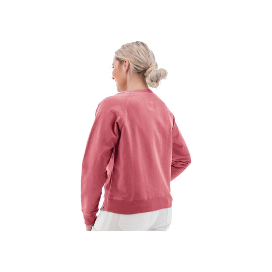 Dusty rose long-sleeve sweatshirt shown from the back on a model