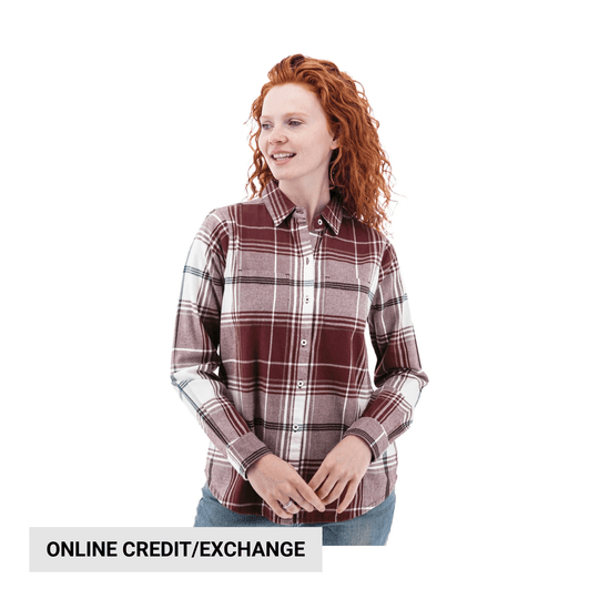 Plaid long-sleeve button-up shirt on a model