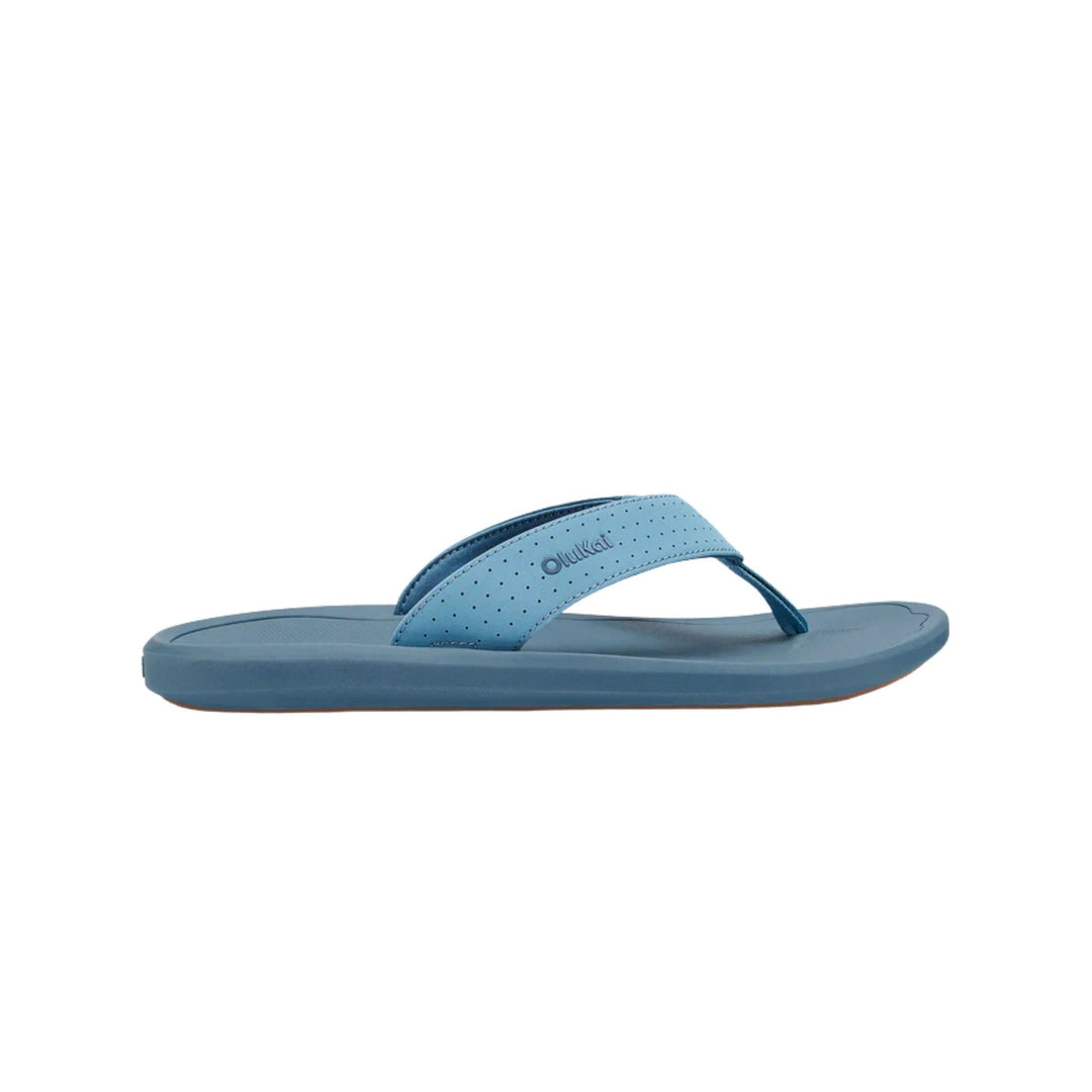 Blue thong sandal with perforated strap and embossed logo