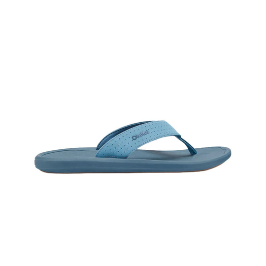 Blue thong sandal with perforated strap and embossed logo