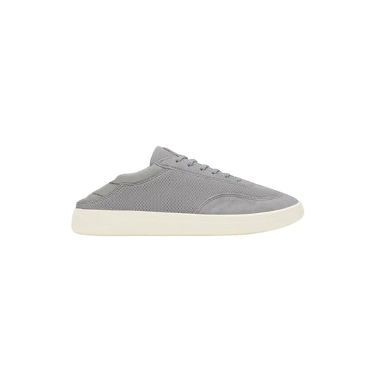 Light gray low-top sneaker with mesh upper, suede overlays, and an off-white sole