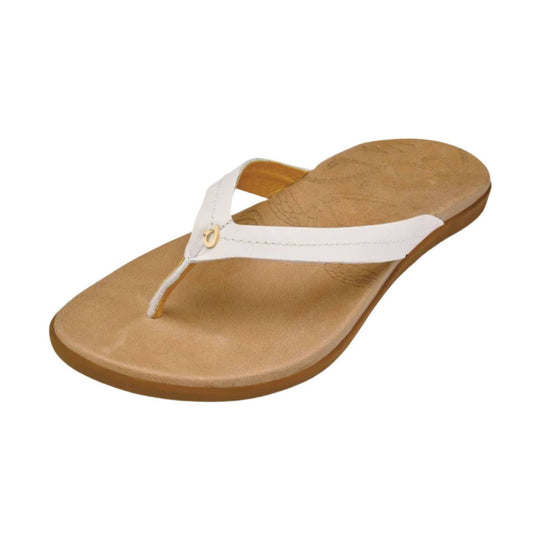 OluKai Women's Honu Leather Beach Sandals - Bright White/Golden Sand - Lenny's Shoe & Apparel
