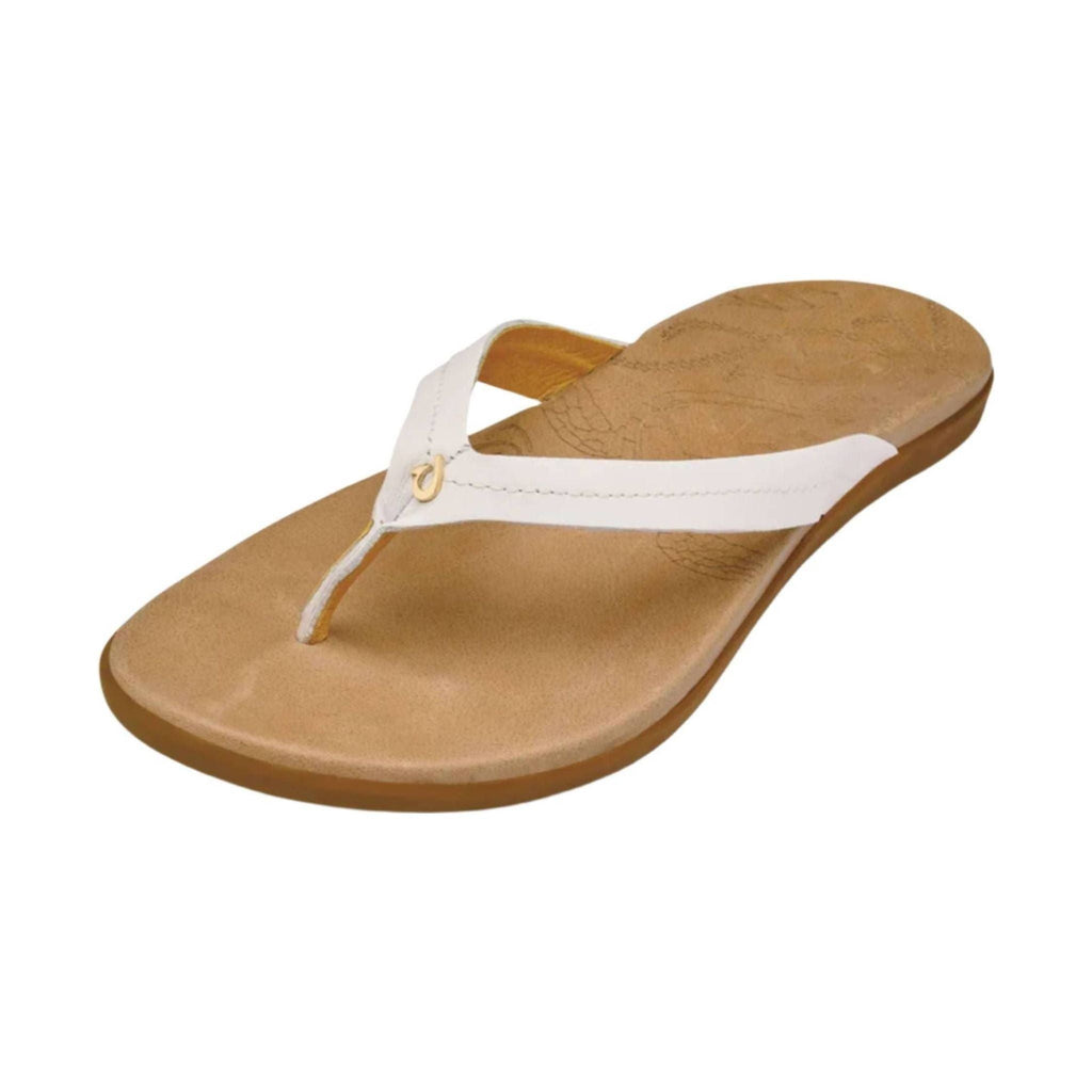 OluKai Women's Honu Leather Beach Sandals - Bright White/Golden Sand - Lenny's Shoe & Apparel