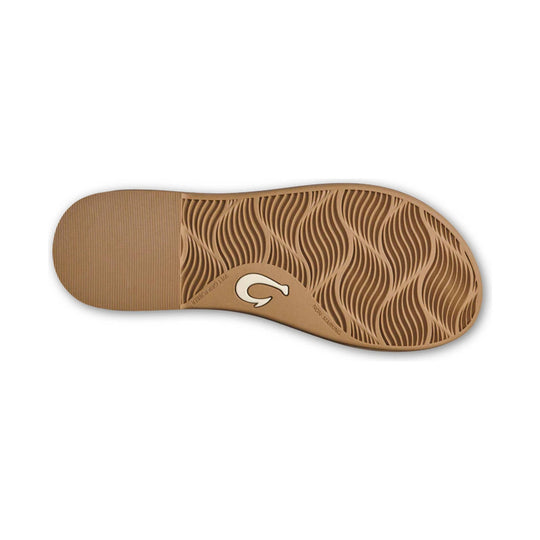 Tan sandal outsole with wavy tread and ribbed heel section