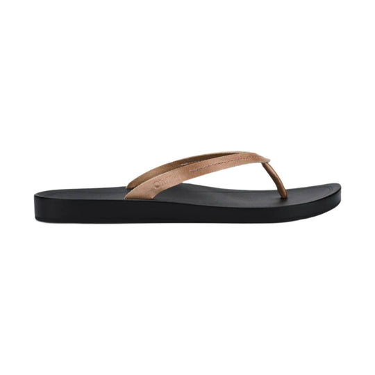Brown thong sandal with a black platform sole