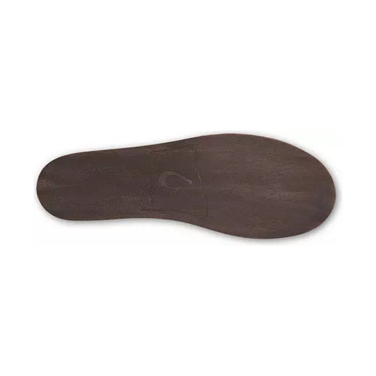 Brown shoe outsole with embossed logo at the center