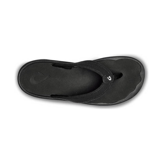 Black thong sandal viewed from above with a cushioned footbed and wide strap