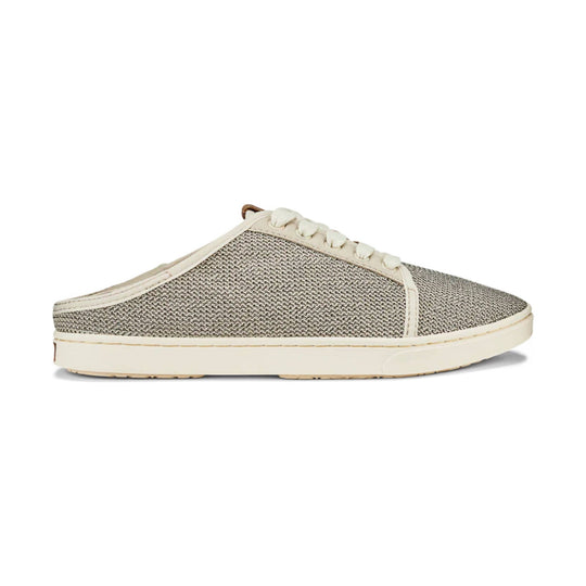 Beige woven slip-on mule sneaker with cream sole and lace detail
