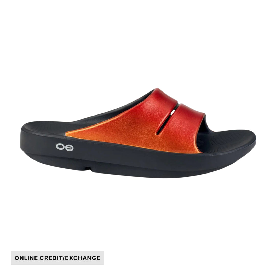OOfos Women's OOahh Luxe Slide - Black/Solstice - ONLINE CREDIT/EXCHANGE - Lenny's Shoe & Apparel