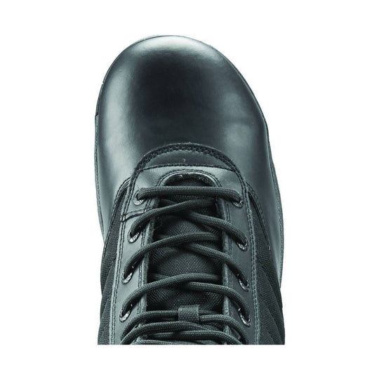 Black lace-up work boot shown from above