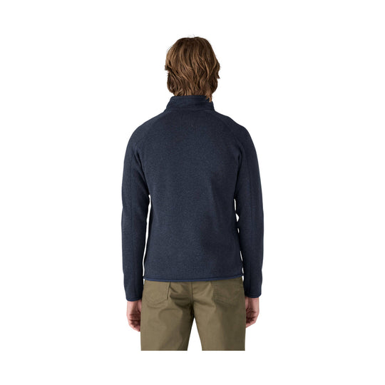 Navy full-zip fleece jacket shown from the back