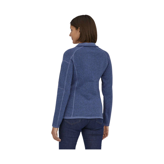 Blue long-sleeve quarter-zip fleece shown from the back