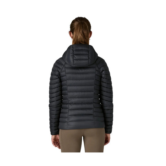 Black hooded puffer jacket shown from the back