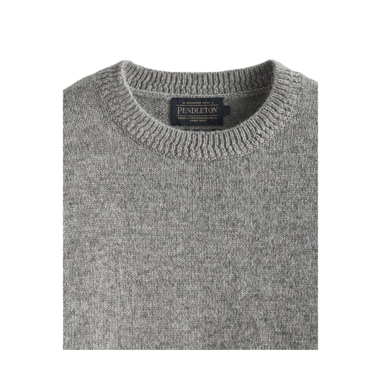Gray heathered crewneck sweater with ribbed collar and Pendleton label
