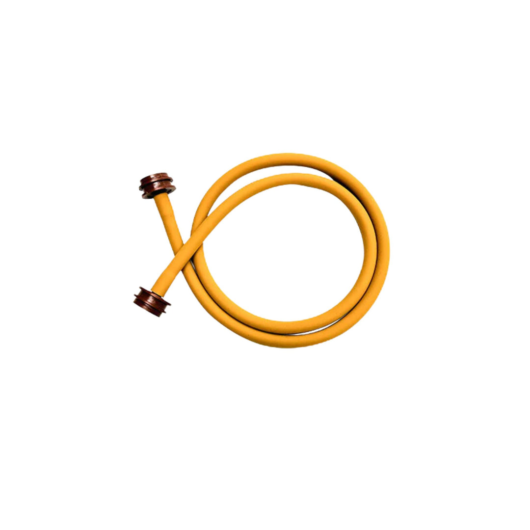 Yellow coiled extension hose with brown metal connectors