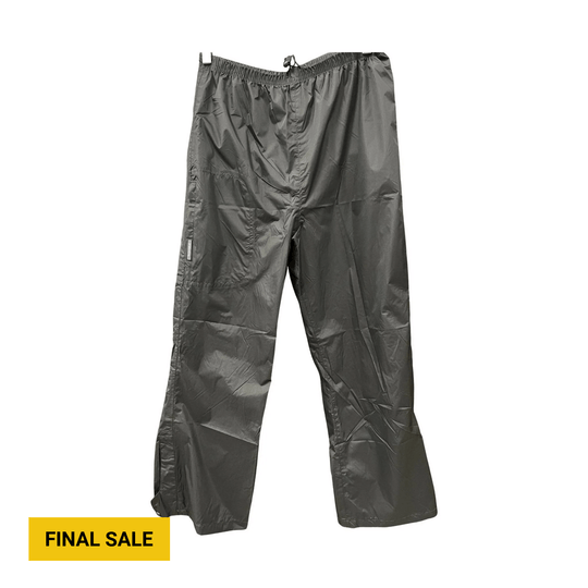 black rain pants on a white background with a 'Final Sale' label.