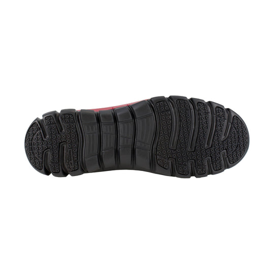 Black work shoe outsole with deep traction grooves and Reebok branding