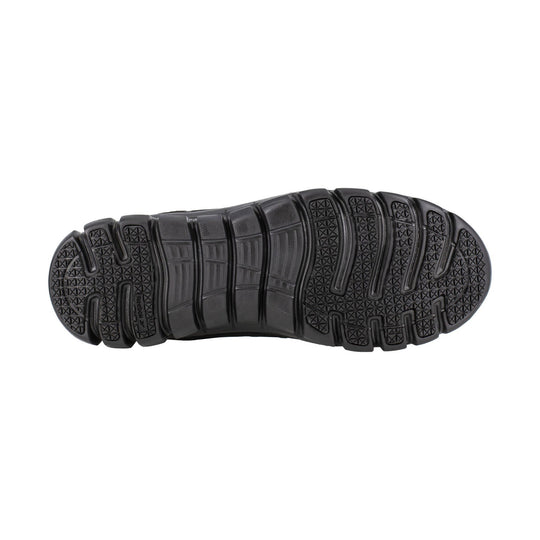 Black work shoe outsole with deep tread and Reebok branding