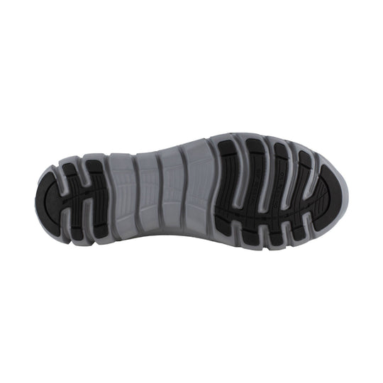 Gray and black slip-resistant shoe outsole with deep tread