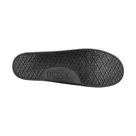 Black rubber shoe outsole with a geometric tread pattern and ROXY branding near the heel