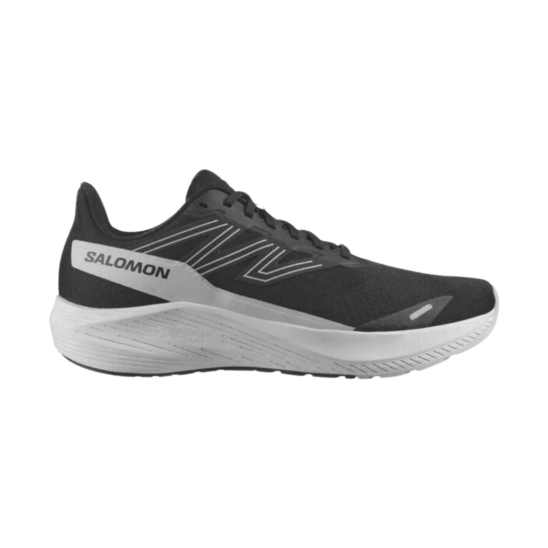 Black running shoe with a white midsole and visible SALOMON logo