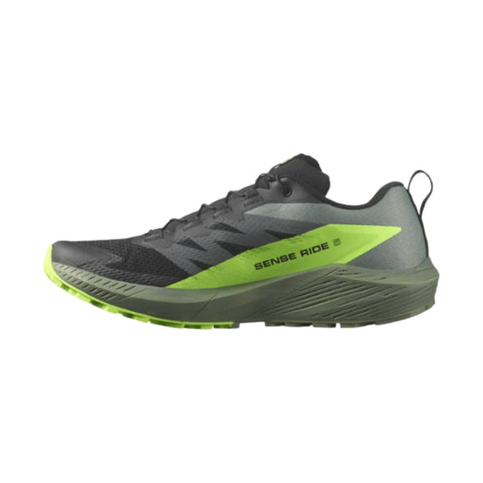 Salomon Men's Sense Ride 5 Trail Running Shoes - Black / Laurel Wreath / Green Gecko - Lenny's Shoe & Apparel
