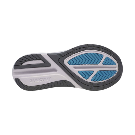 Shoe outsole with gray tread and blue traction inserts