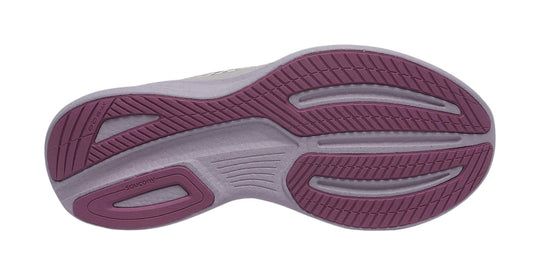 Purple and gray running shoe outsole with Saucony logo
