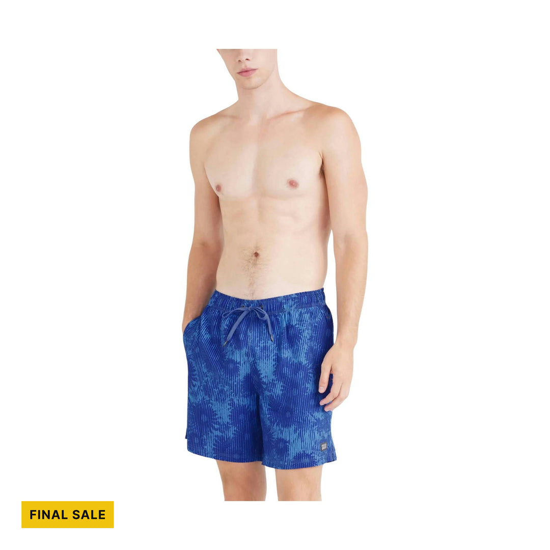 SAXX Men's Oh Bouy 2N1 7 Inch Swim Trunks - White Noise Daisy-Blue - FINAL SALE - Lenny's Shoe & Apparel